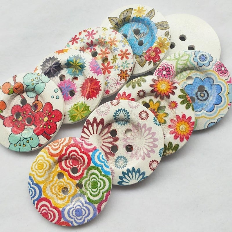 Chenkou Craft 20pcs 2" (50mm) Round Flower Wood Buttons 4 Holes Craft Sewing Button (50mm) - Image 2